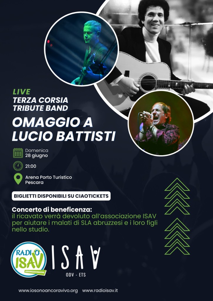 Concerto di Beneficenza ISAV: il 28 giugno a Pescara la musica di Lucio Battisti incontra la solidarietà